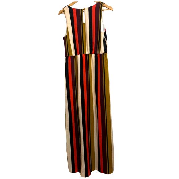 Moa Moa 70's Vibe Lined Striped Sleeveless Maxi Dress with Slits Women's Medium - Picture 6 of 8